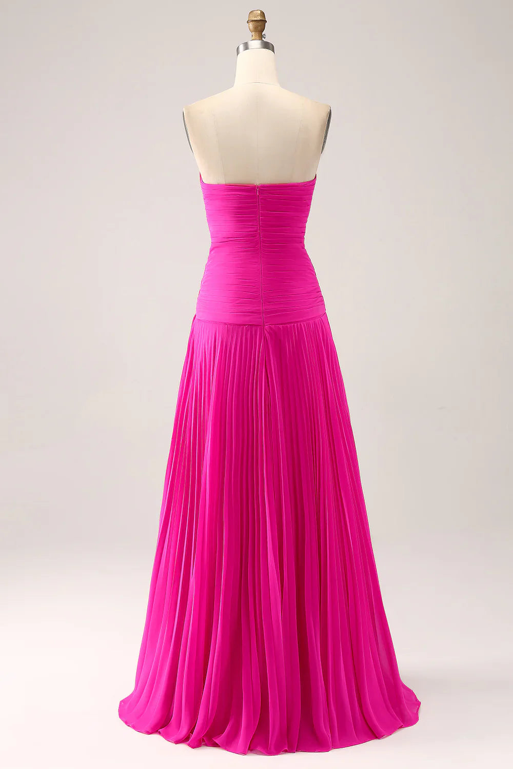 omberprom Fuchsia A-Line Evening Dress Pleated Hollow Out Long Maxi Dress With Slit