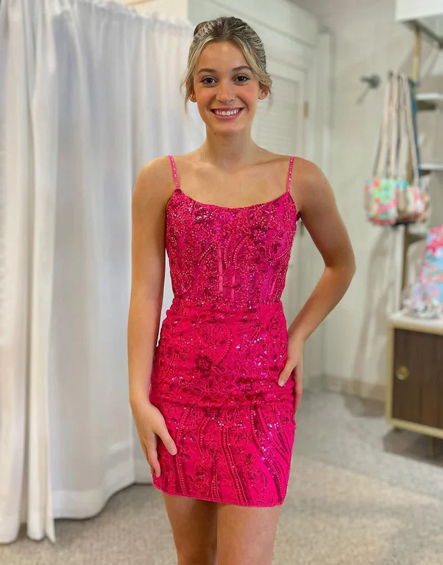 omberprom Homecoming Dress Gorgeous Spaghetti Straps Lace Up Tight Glitter