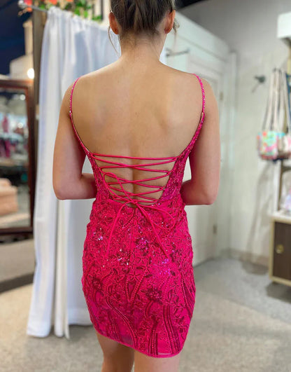 omberprom Homecoming Dress Gorgeous Spaghetti Straps Lace Up Tight Glitter
