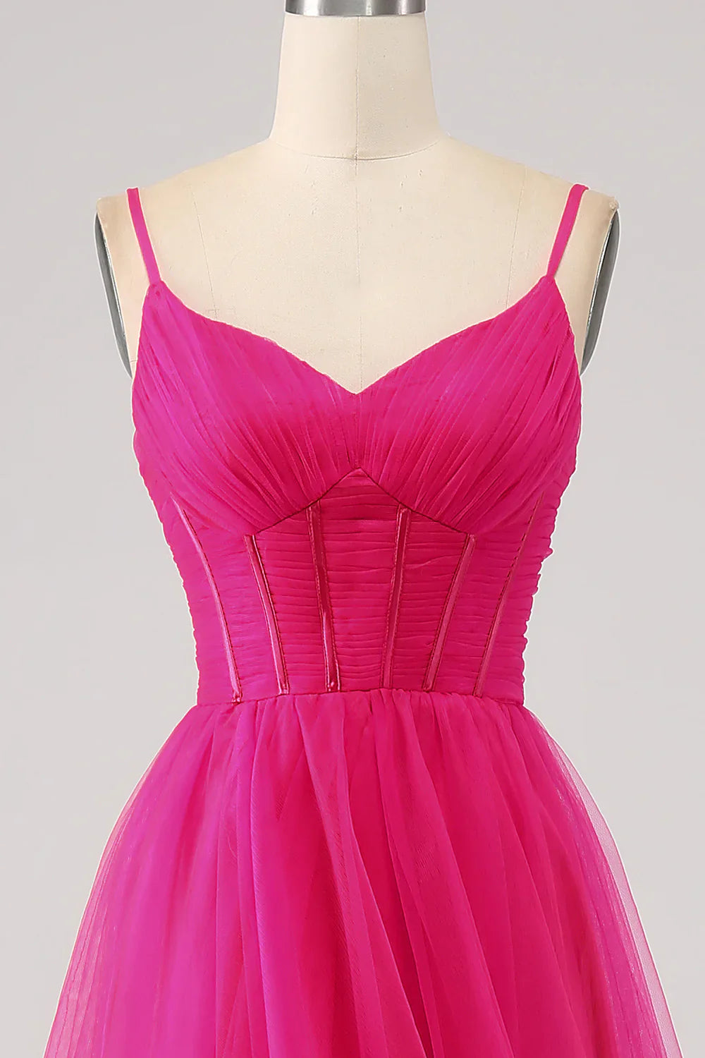 omberprom A-Line Evening Dress Spaghetti Straps Long Corset Fuchsia Prom Dress with Slit