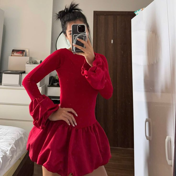 Red Long Sleeves A Line Mini Cocktail Dress,Classy Homecoming Dress Y8103