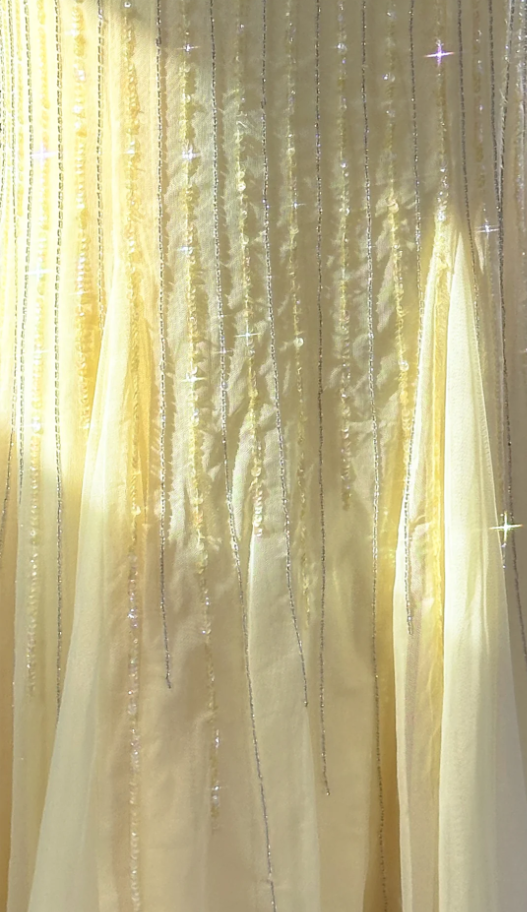 Glitter V Neck Yellow Chiffon Beaded Mermaid Party Dress Long Prom Gown