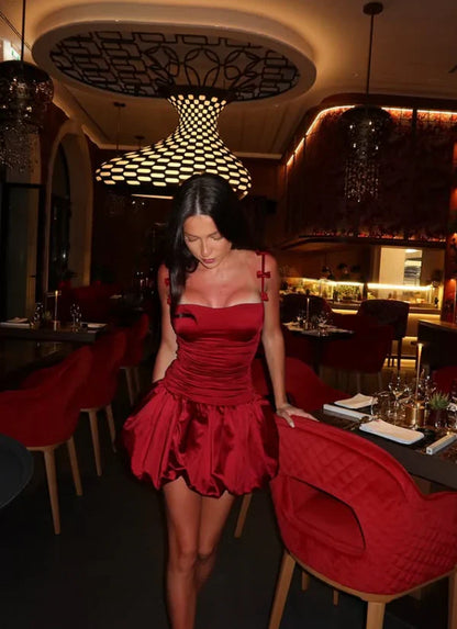 Vintage Burgundy Satin Spaghetti Strap Short A-Line Party Dress Cocktail Dress Homecoming Dress TP4435