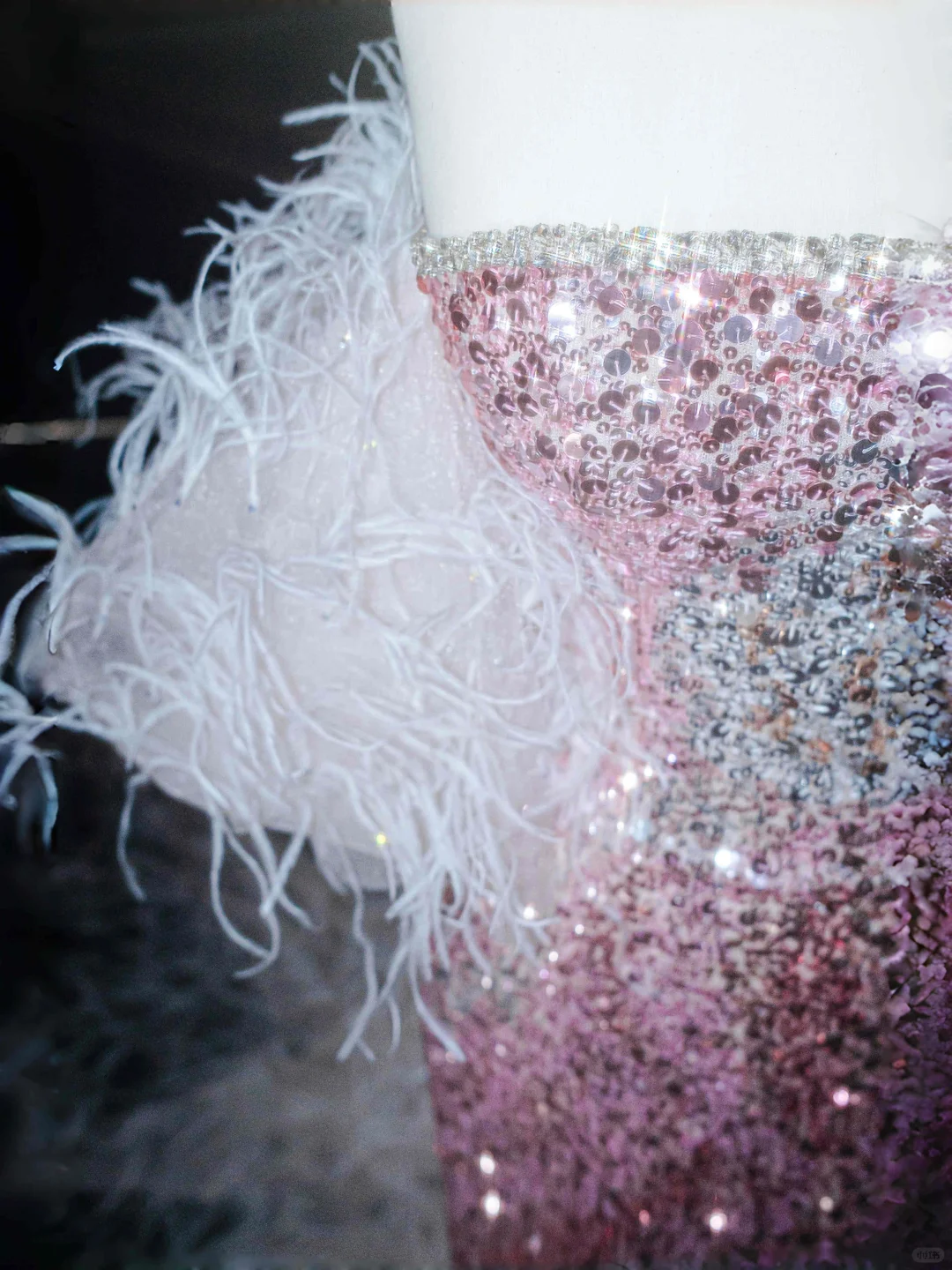 Fairy Pink Strapless Sequins Feathers Mermaid Evening Dress,Slit Prom Dress Y8660