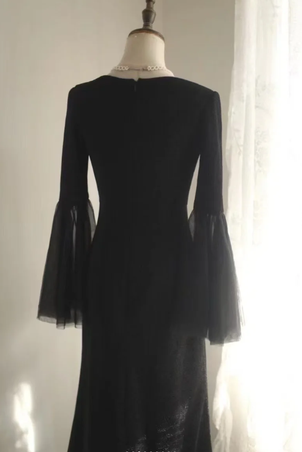 Elegant Black V Neck Satin Sequin Mermaid Party Dress Birthday Prom Gown