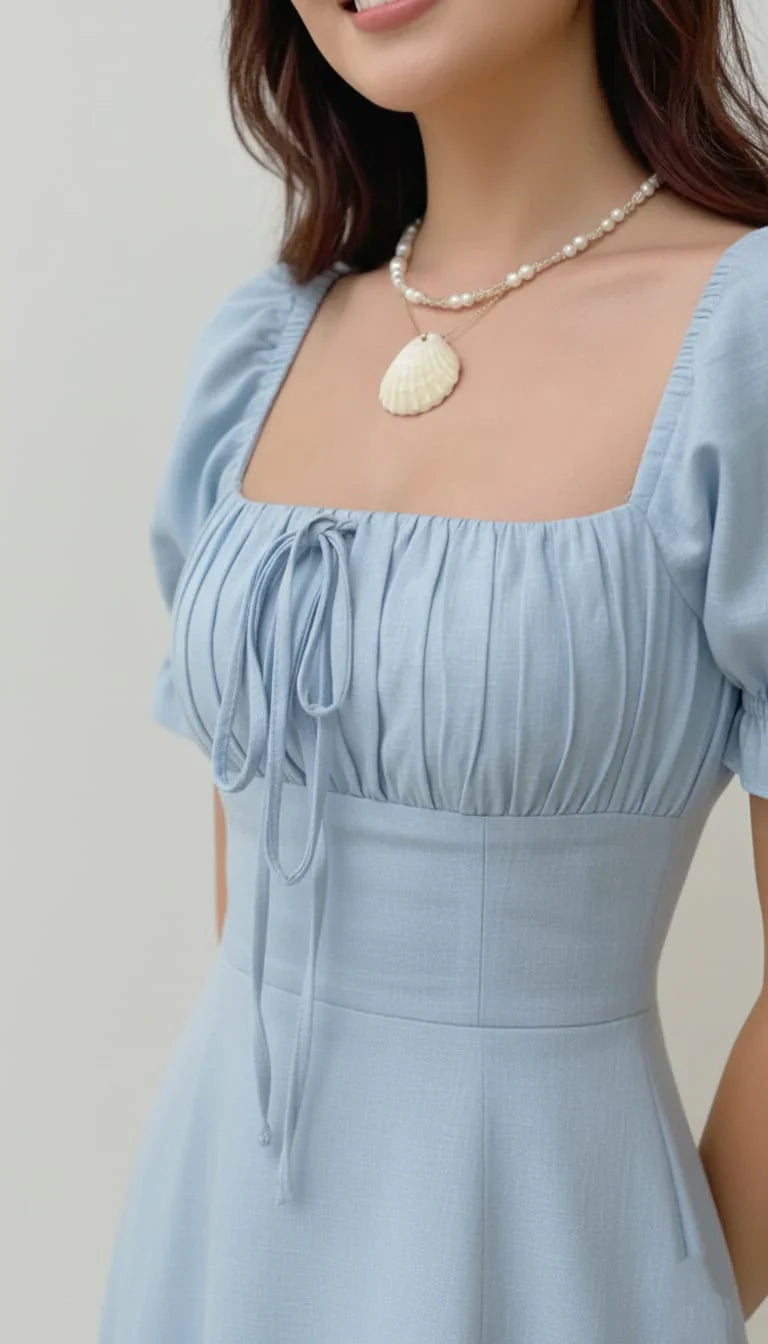 Light Yellow A-line Prom Dress with Puff Sleeves P1673