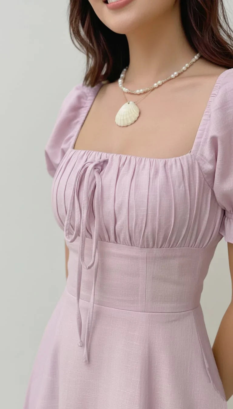 Light Yellow A-line Prom Dress with Puff Sleeves P1673