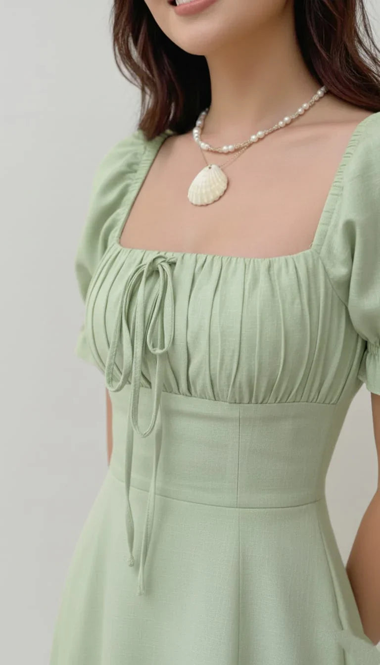 Light Yellow A-line Prom Dress with Puff Sleeves P1673