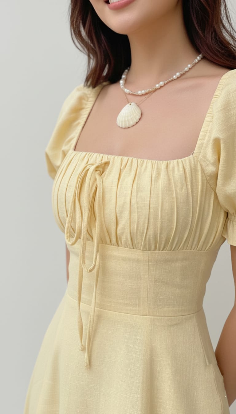 Light Yellow A-line Prom Dress with Puff Sleeves P1673