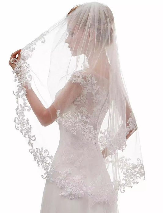 Embroidery Lace White Wedding Veil
