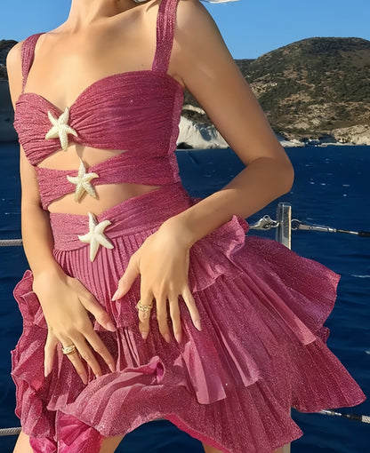 Sparkle Ruffle Homecoming Dresses Beach Party Dress, AST2031