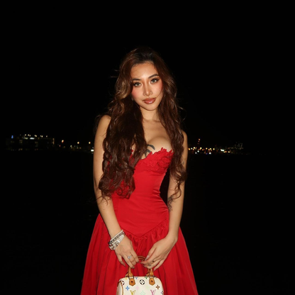 Elegant Strapless Red Satin Appliques A Line Short Homecoming Dress Formal 21st Birthday Outfits SP93
