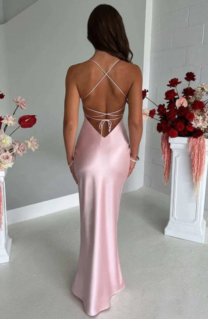 omberprom Elegant Evening Dress Halter Neck Pink Prom Dresses Sheath Satin Evening Dress Formal Women's Dresses