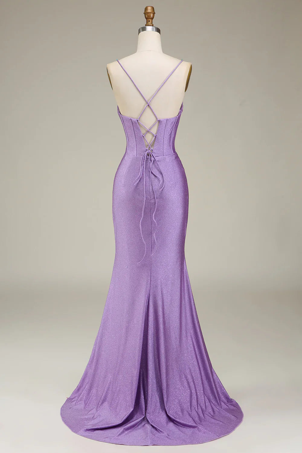 omberprom Lilac Mermaid Evening Dress Spaghetti Straps Satin Corset Prom Dress with Slit