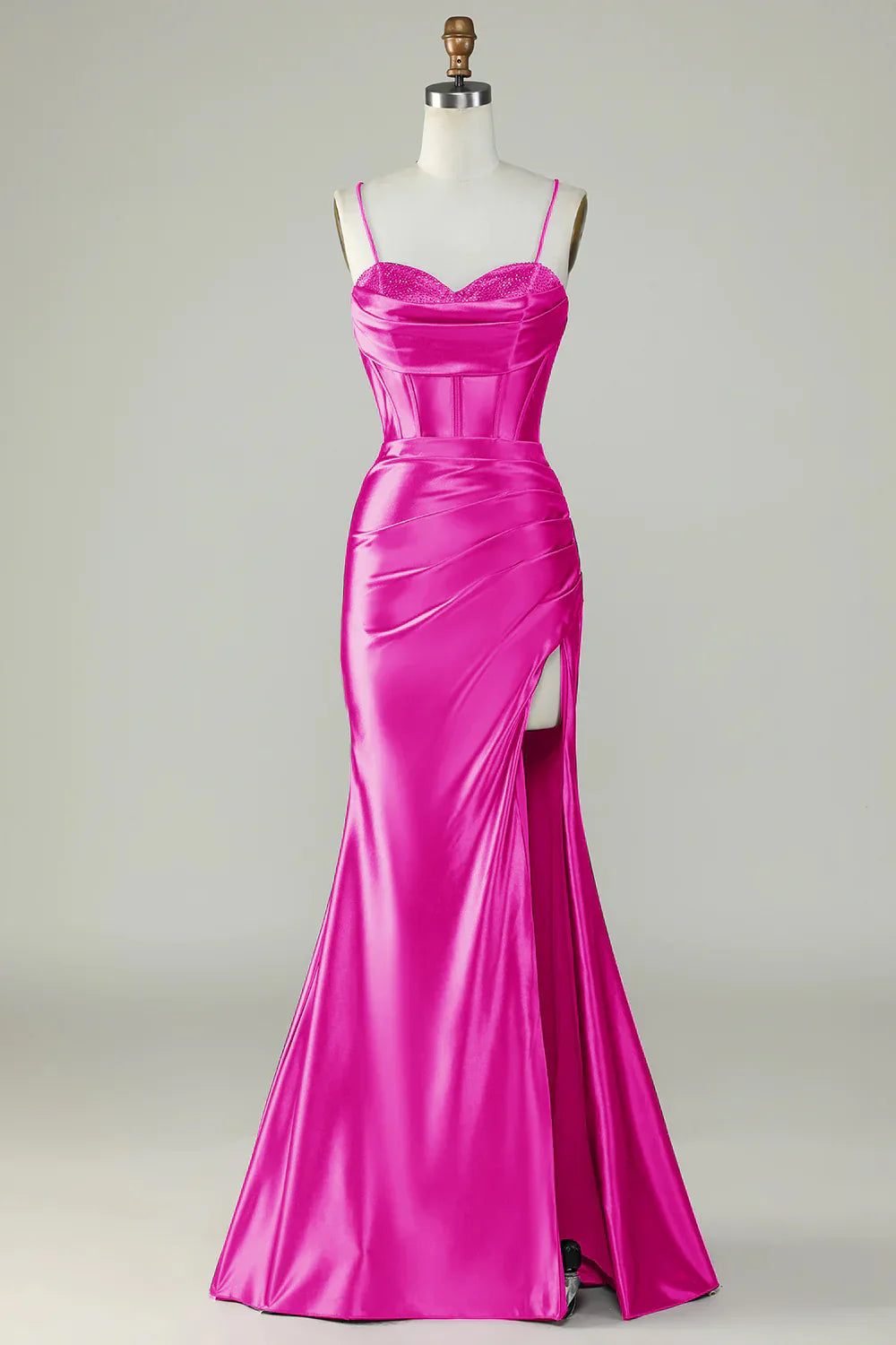 omberprom Mermaid Evening Dress Spaghetti Straps Long Prom Dress Dark Green With Slit