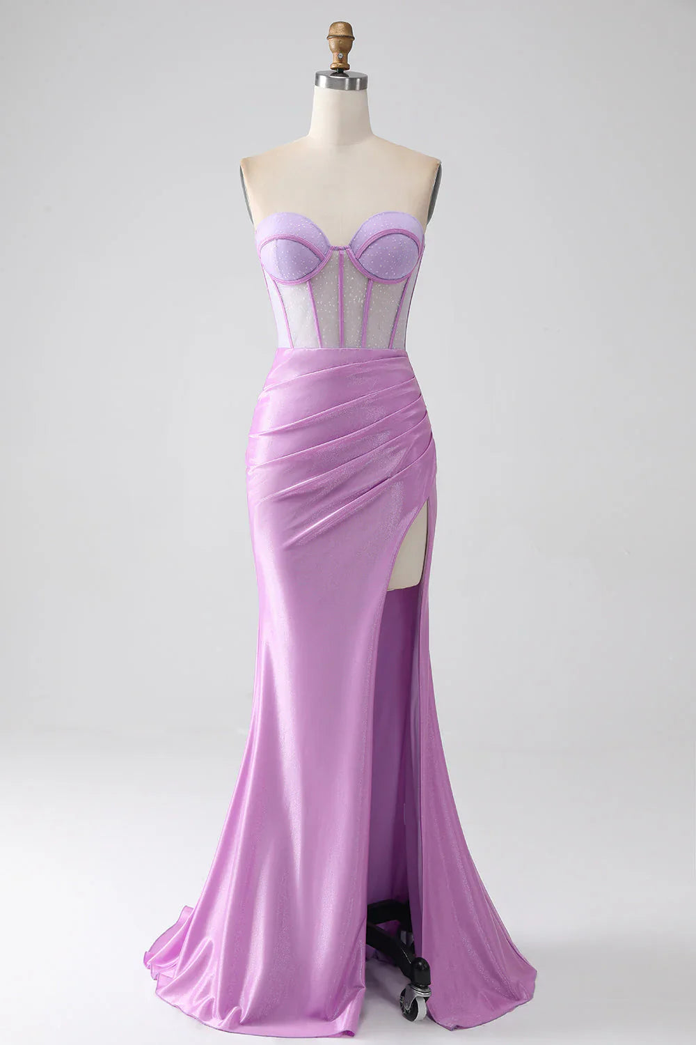 omberprom Mermaid Long Prom Dress Sweetheart Strapless Pleated Corset with Slit