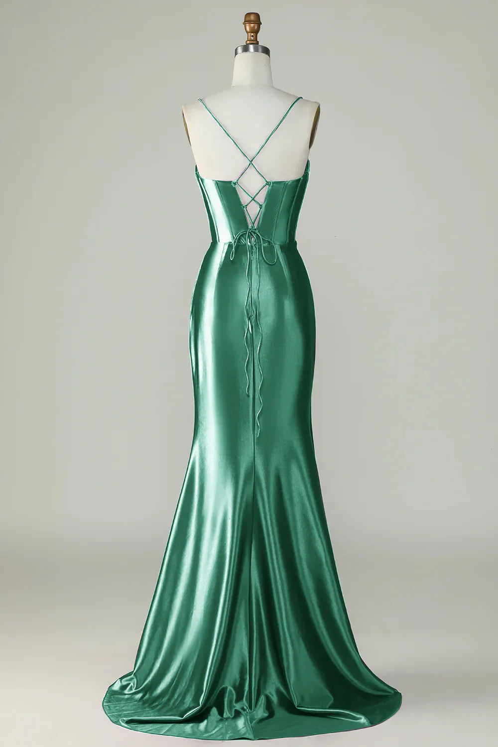 omberprom Mermaid Evening Dress Spaghetti Straps Long Prom Dress Dark Green With Slit