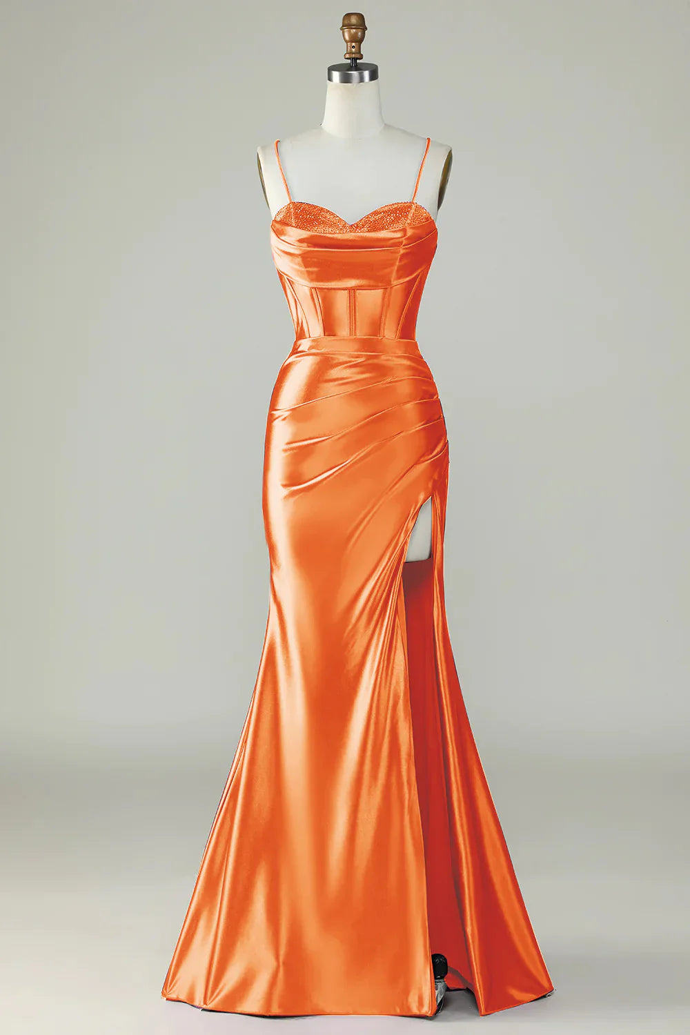 omberprom Mermaid Evening Dress Spaghetti Straps Long Prom Dress Dark Green With Slit