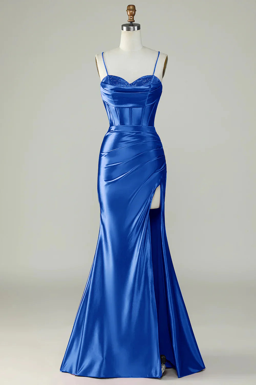 omberprom Mermaid Evening Dress Spaghetti Straps Long Prom Dress Dark Green With Slit