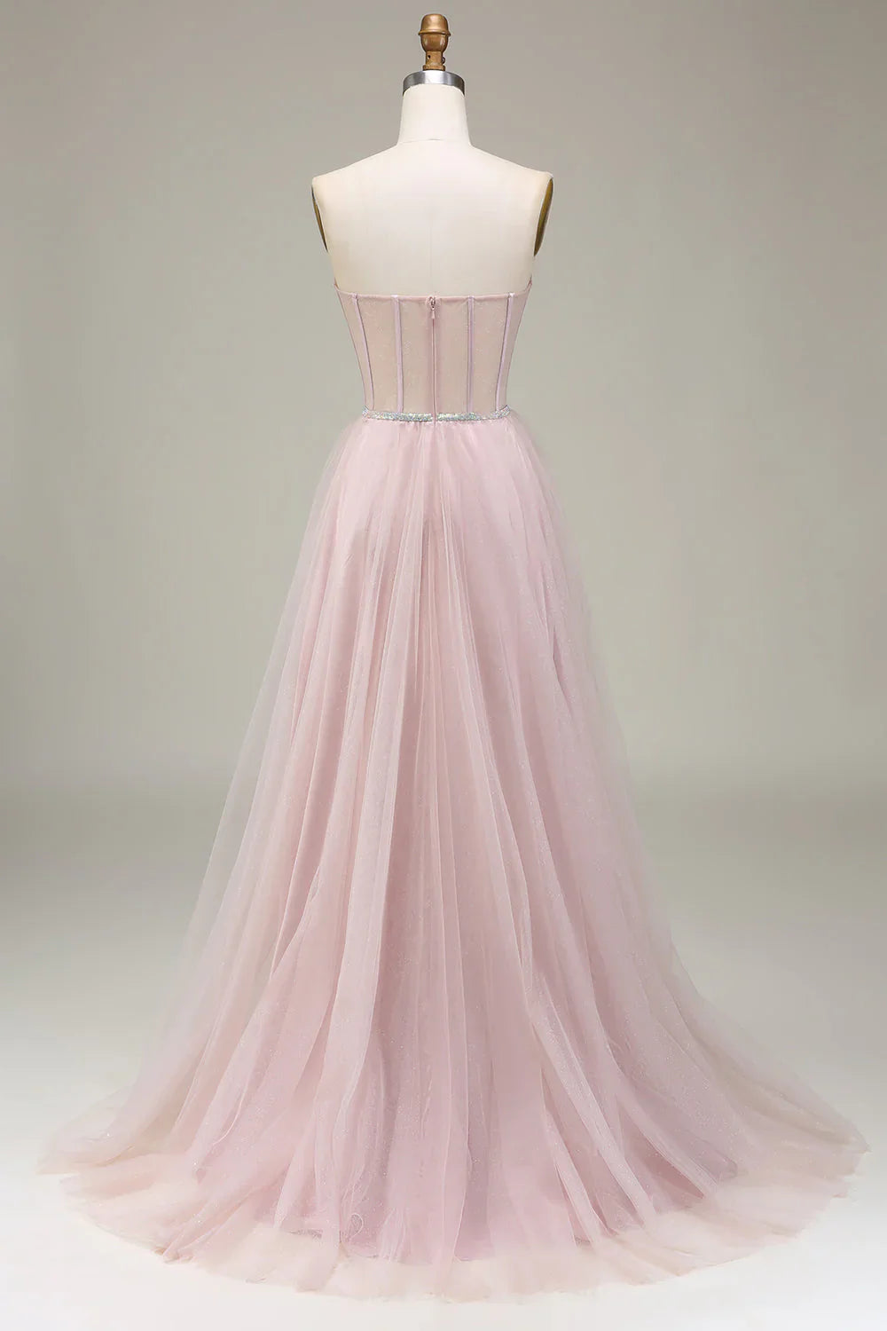 omberprom Light Pink Evening Dress A-Line Sweetheart Tulle Corset Long Prom Dress