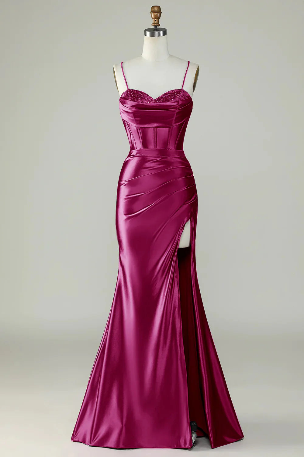 omberprom Mermaid Evening Dress Spaghetti Straps Long Prom Dress Dark Green With Slit