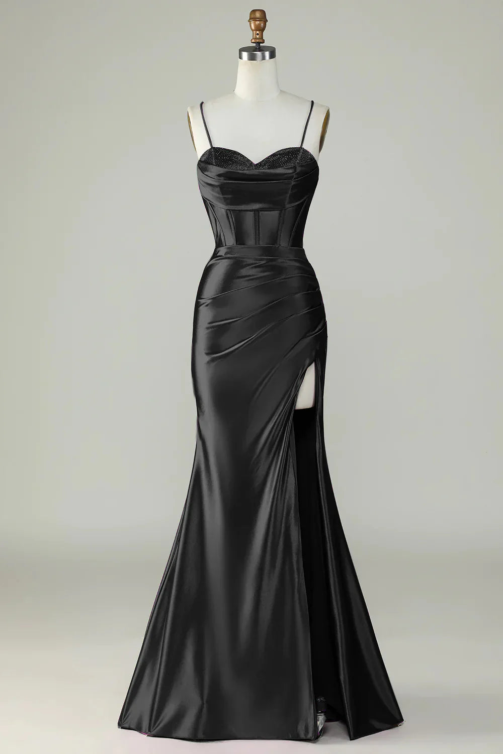 omberprom Mermaid Evening Dress Spaghetti Straps Long Prom Dress Dark Green With Slit