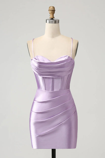 omberprom Short Homecoming Dress Spaghetti Straps Satin Graduation Dress Simple Party Dress
