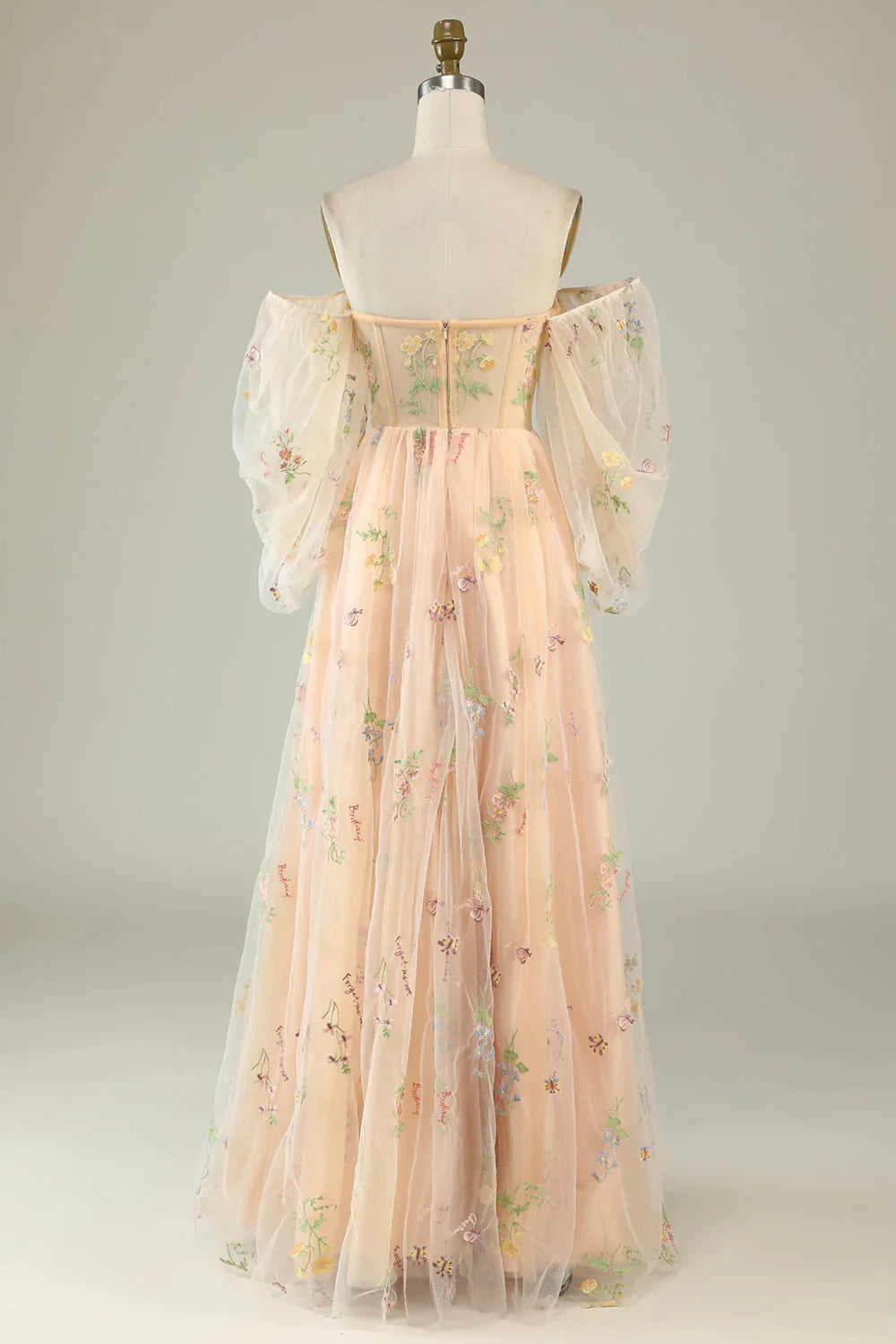 omberprom Prom Dresses A-Line Off The Shoulder Floor Length Dress With Embroidery Champagne