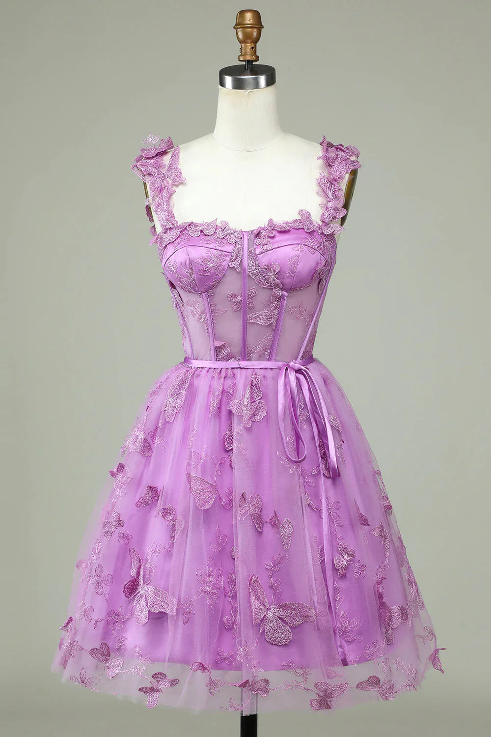 omberprom Short Homecoming Dress Cute Purple A Line Corset Graduation Dresses with Appliques