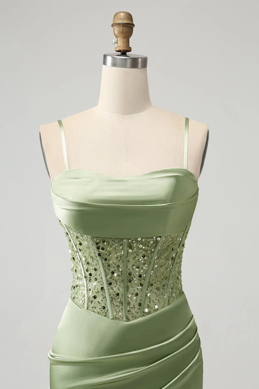 omberprom Homecoming Dress Sparkly Sage Bodycon Sequin Corset with Slit Short