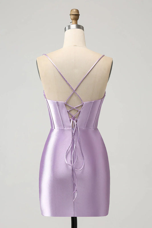 omberprom Short Homecoming Dress Spaghetti Straps Satin Graduation Dress Simple Party Dress