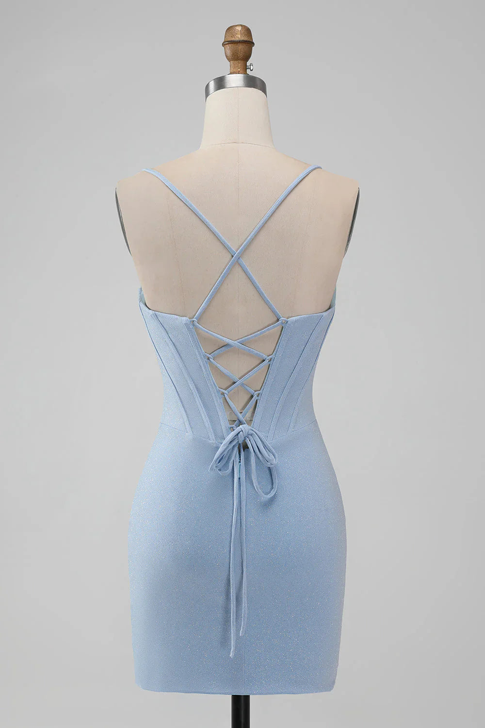 omberprom Bodycon Light Blue Homecoming Dress Spaghetti Straps Corset Short Graduation Dresses