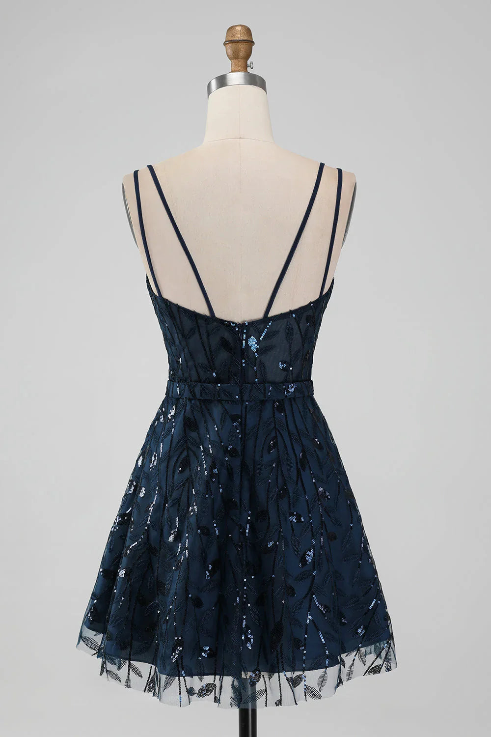 omberprom Short Homecoming Dress Sparkly Navy A Line Spaghetti Straps Sequins Graduation Dresses