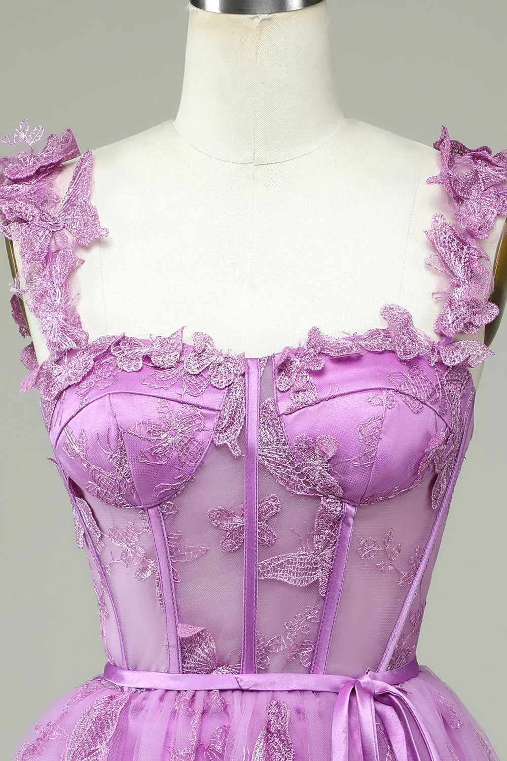 omberprom Short Homecoming Dress Cute Purple A Line Corset Graduation Dresses with Appliques