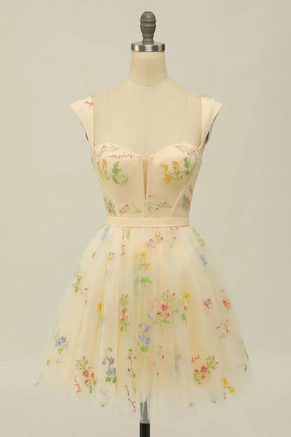 omberprom A Line Short Homecoming Dress Cute Sweetheart Purple with Embroidery