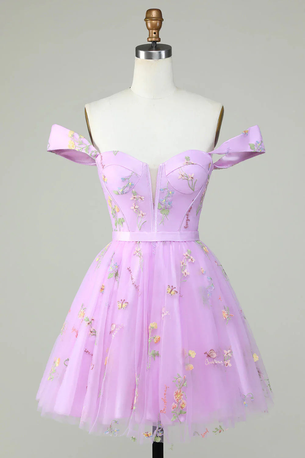 omberprom A Line Short Homecoming Dress Cute Sweetheart Purple with Embroidery