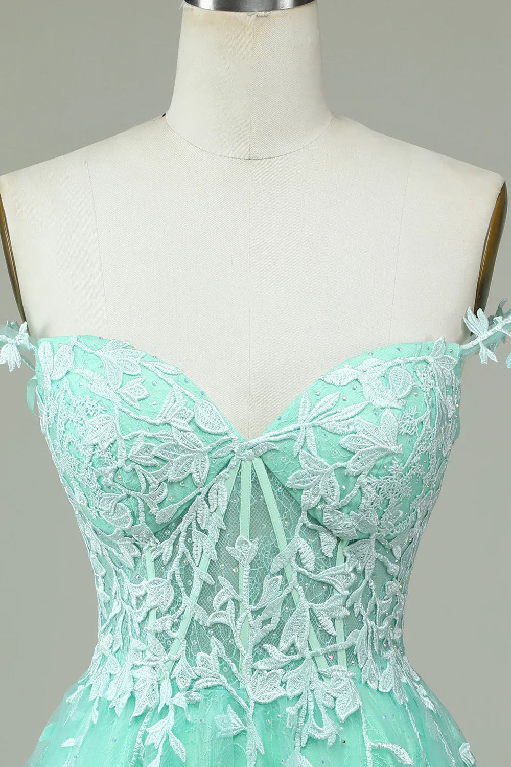 omberprom A Line Short Homecoming Dress Spaghetti Straps Mint Evening Dress with Appliques