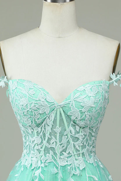 omberprom A Line Short Homecoming Dress Spaghetti Straps Mint Evening Dress with Appliques
