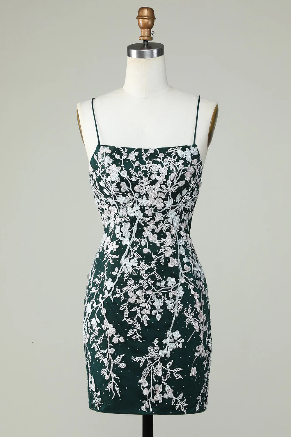 omberprom Homecoming Dress Dark Green Bodycon Spaghetti Straps With Appliques
