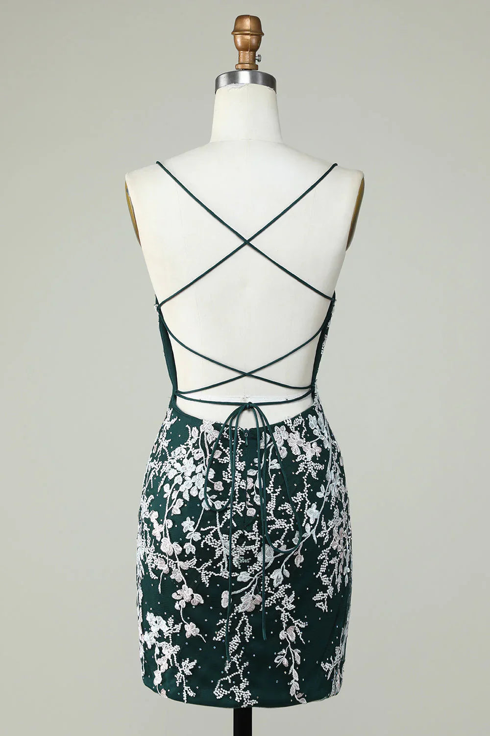 omberprom Homecoming Dress Dark Green Bodycon Spaghetti Straps With Appliques