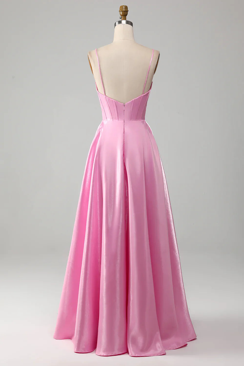 omberprom Pink A-Line Evening Dress Spaghetti Straps Corset Long Prom Dress