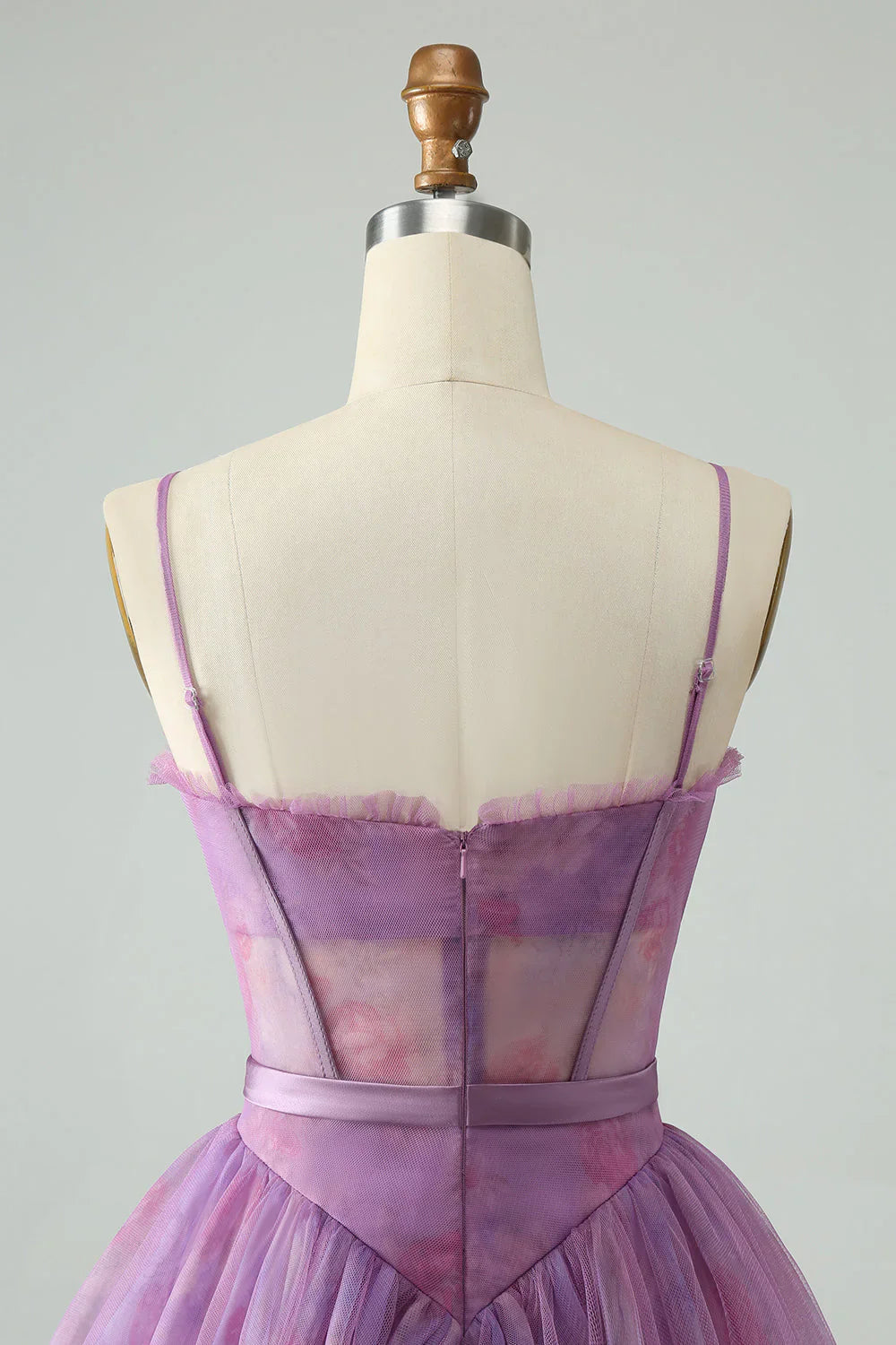 omberprom Short Cute Homecoming Dress A Line Spaghetti Straps Print Corset Purple