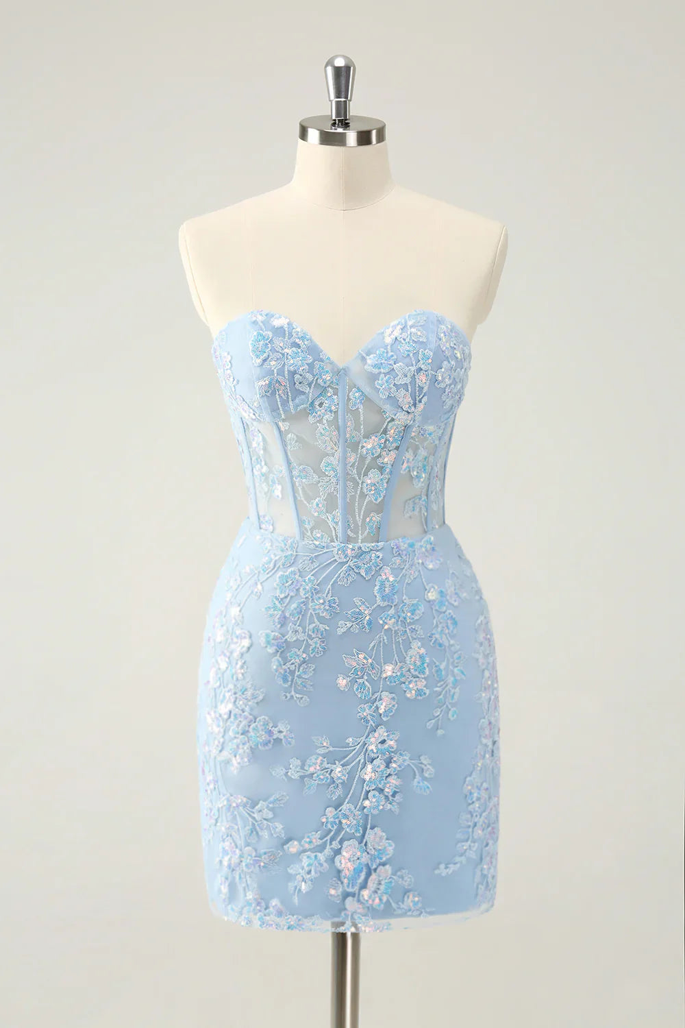 omberprom Homecoming Dress Classy Bodycon Strapless Corset with Sequins Fuchsia