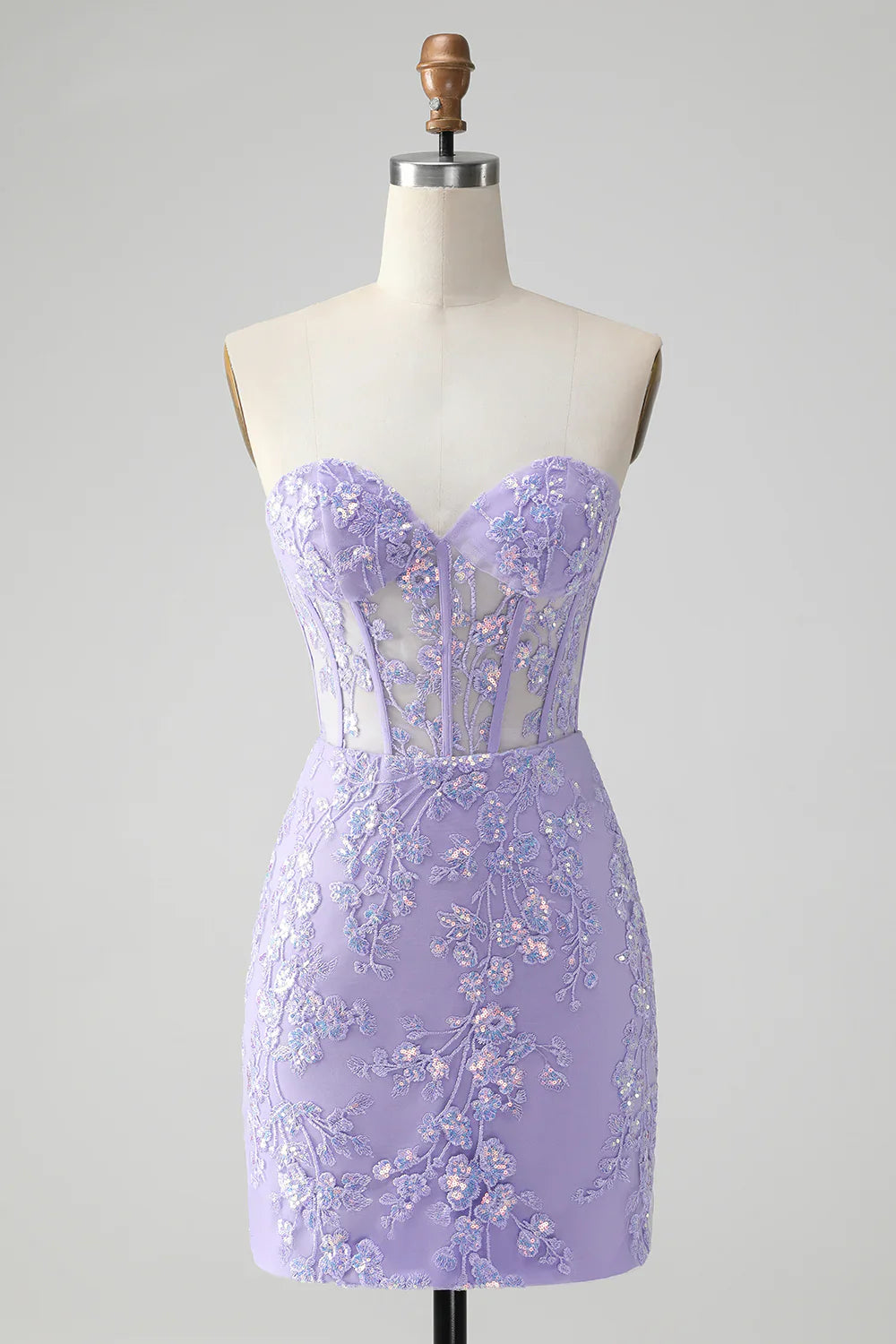 omberprom Homecoming Dress Classy Bodycon Strapless Corset with Sequins Fuchsia
