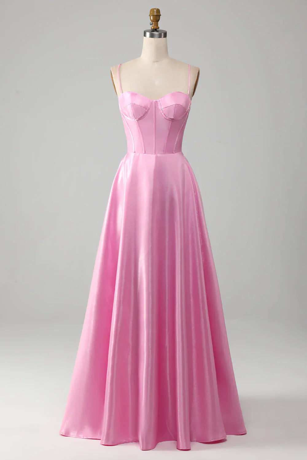 omberprom Pink A-Line Evening Dress Spaghetti Straps Corset Long Prom Dress