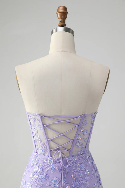 omberprom Homecoming Dress Classy Bodycon Strapless Corset with Sequins Fuchsia