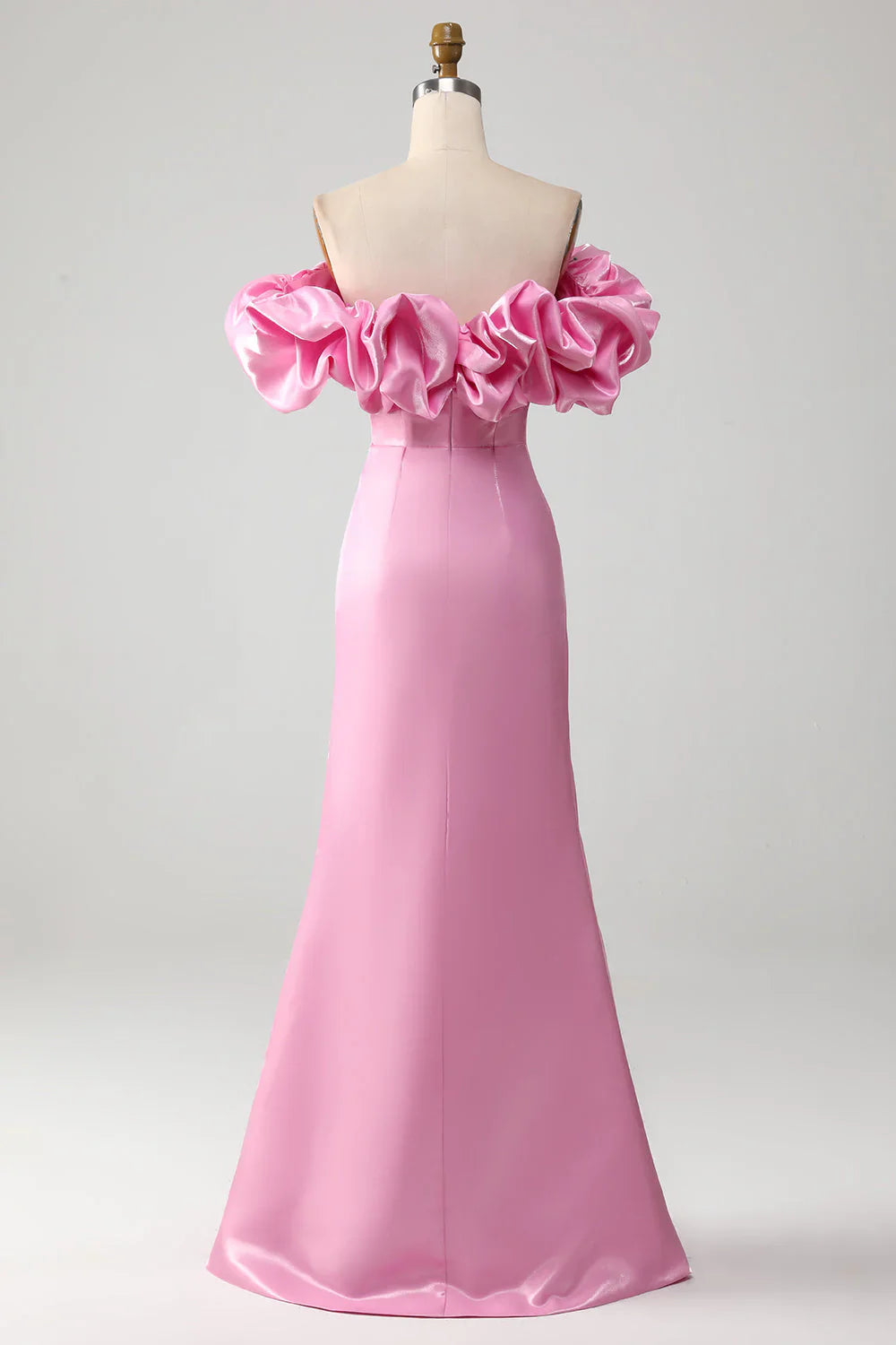 omberprom Mermaid Evening Dress Strapless Meringue Ruffles Prom Dress With Slit Pink