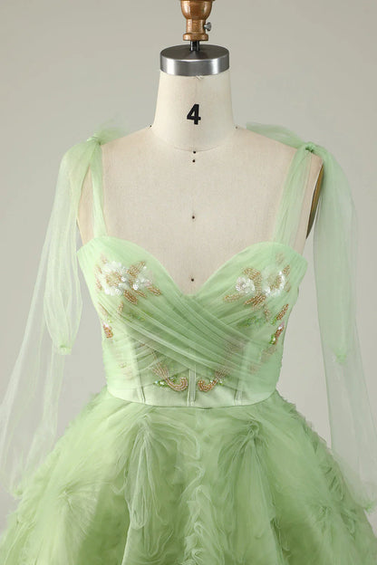 omberprom A Line Sweetheart Green Short Homecoming Dress with Appliques Lovely Graduation Dress