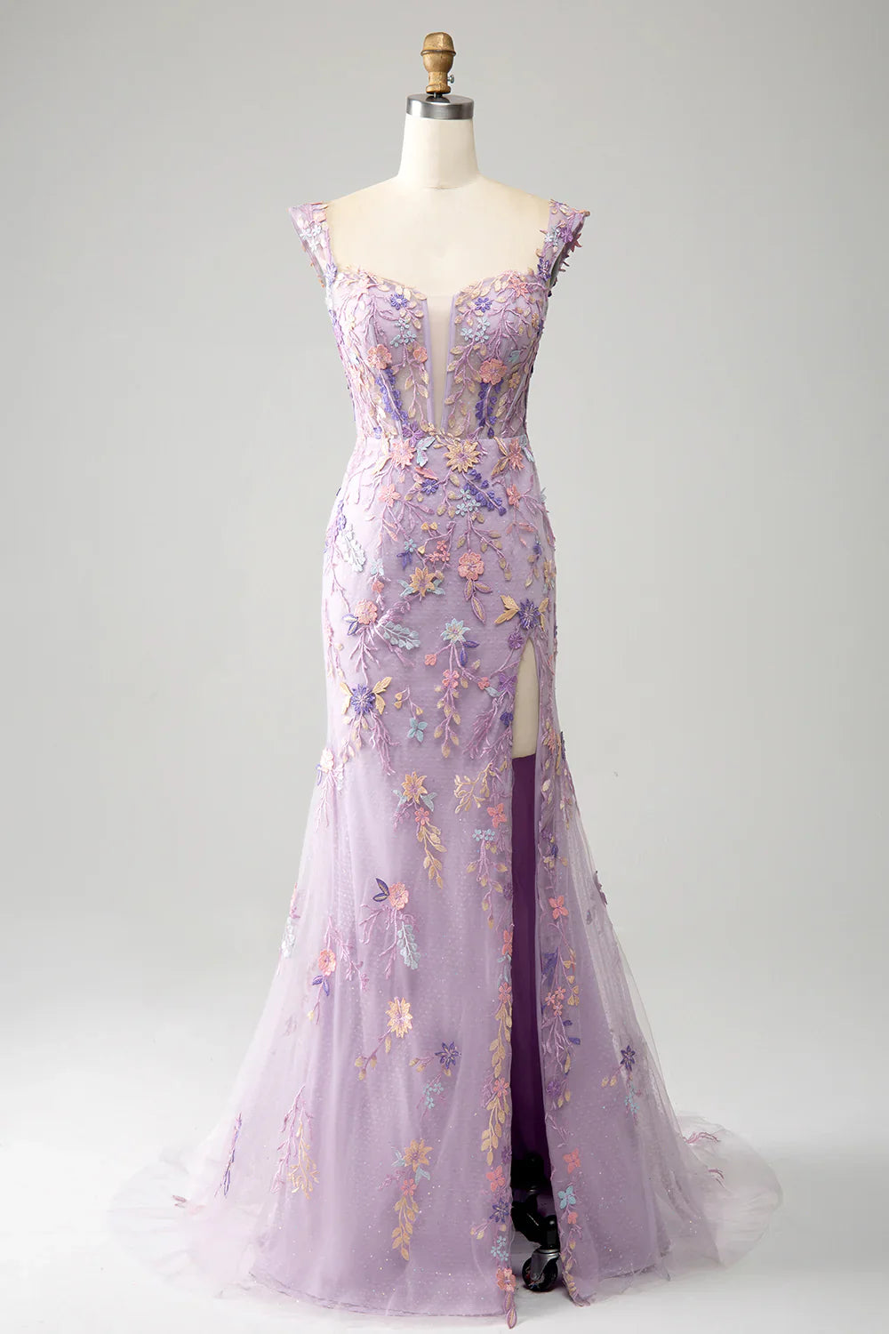Liymcdress Mermaid Evening Dress Square Neck Split Front Prom Dress With Appliques Mauve