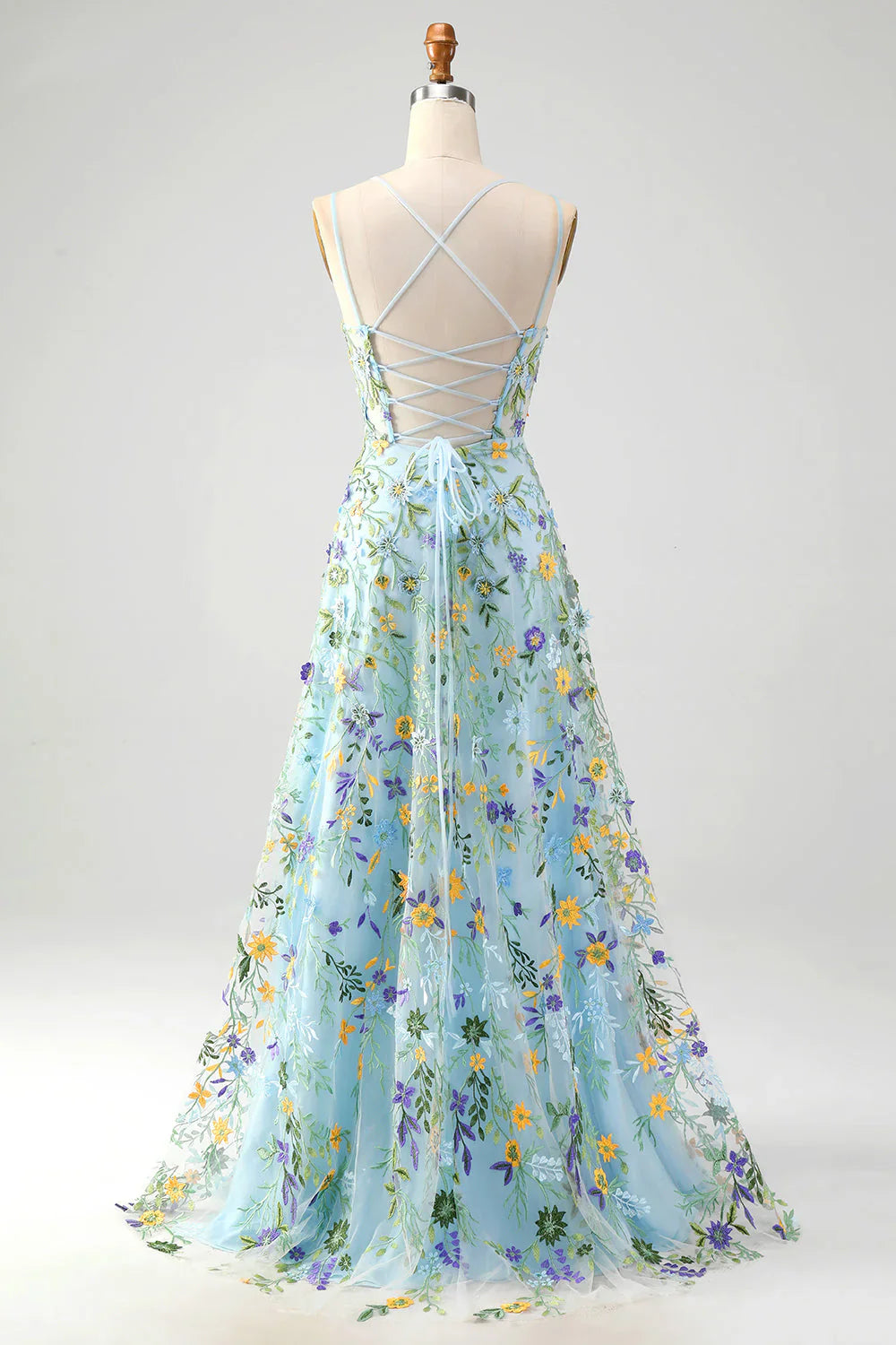 omberprom Gorgeous A Line Evening Dress Spaghetti Straps Light Purple Long Prom Dress with Appliques